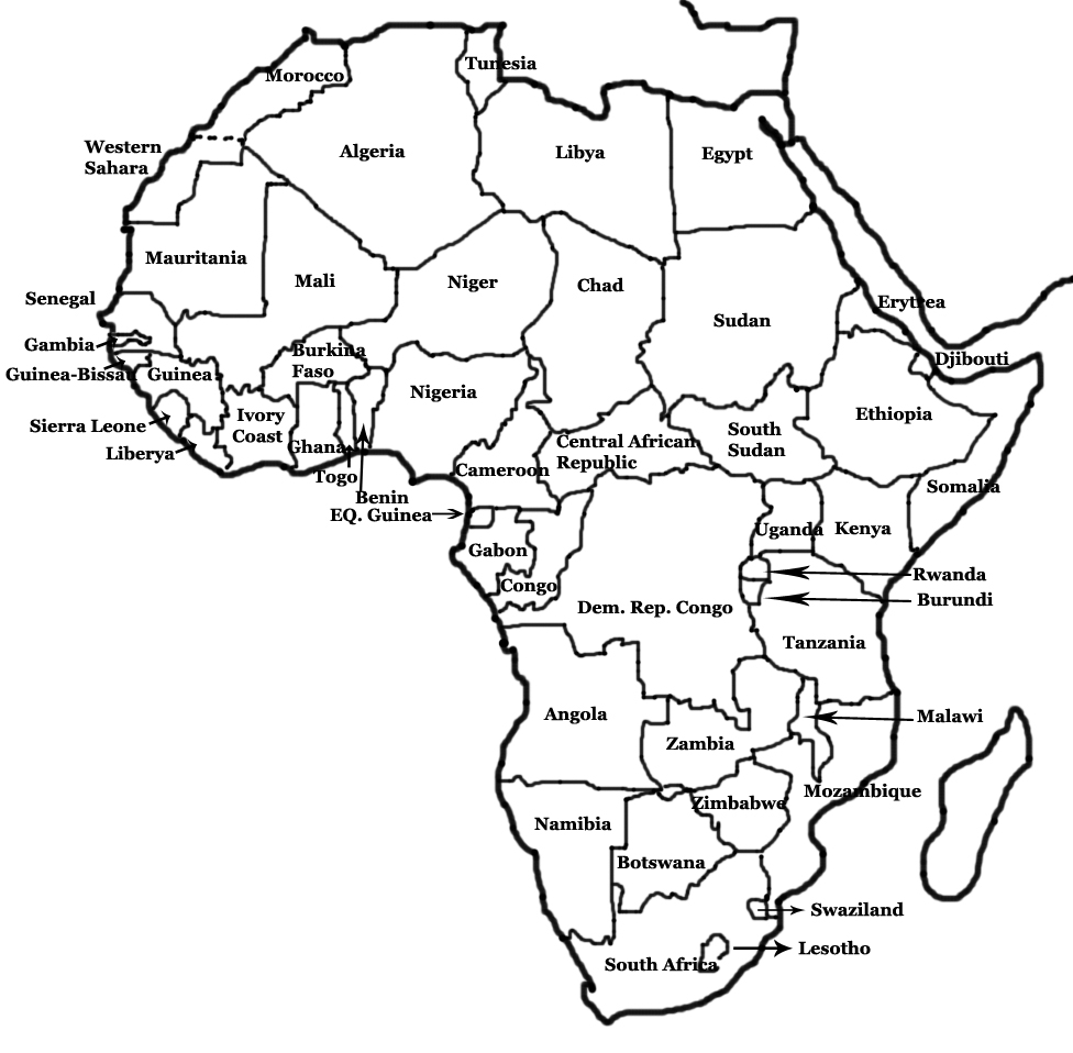 Printable Blank Africa Map With Countries Sketch Coloring Page